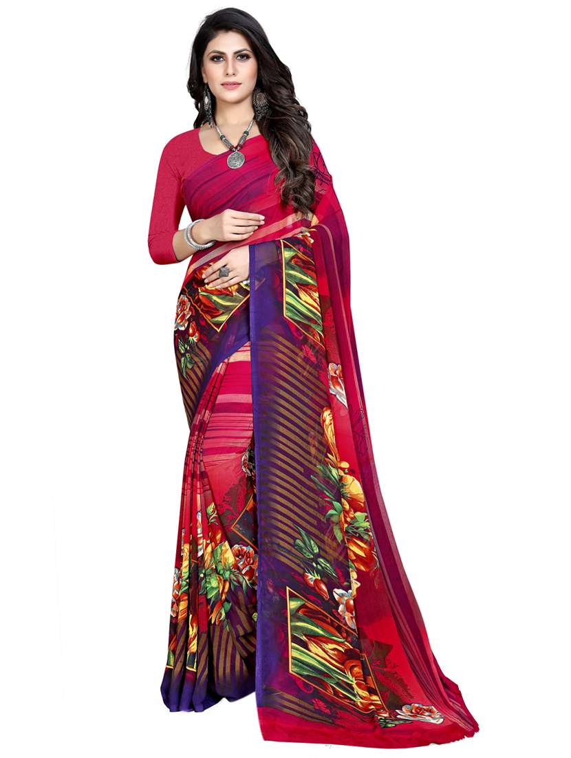 women's printed pink colored saree