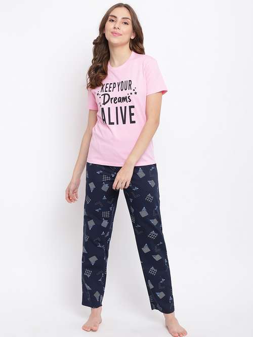 Round Neck Printed Nightwear Pajama Set 