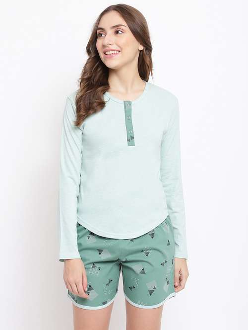 round neck printed nightwear shorts set - 18397341 - Standard Image - 0