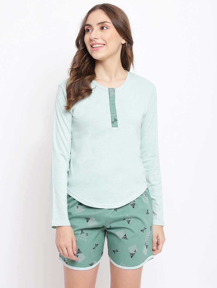 round neck printed nightwear shorts set - 18397341 - Zoom Image - 0