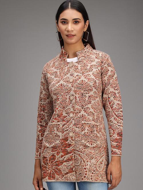 mandarin neck printed cardigan - 18397609 - Standard Image - 0