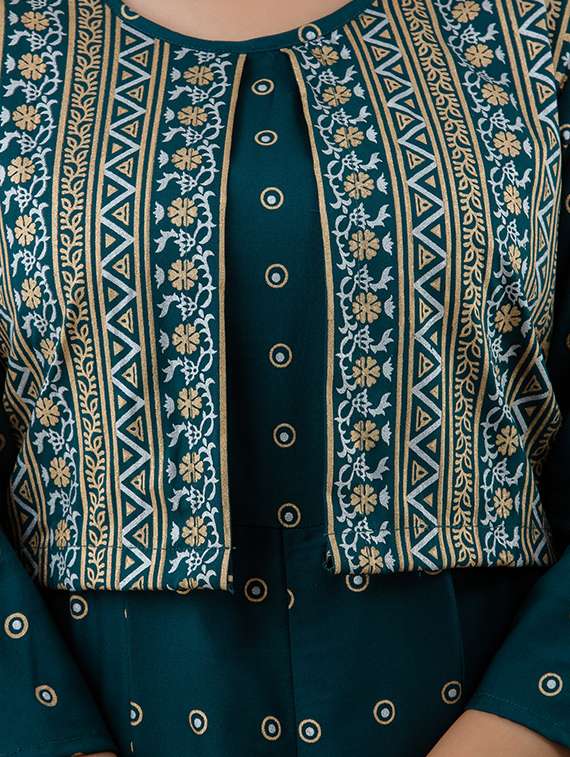 blue printed flared kurta - 18397928 -  Standard Image - 3