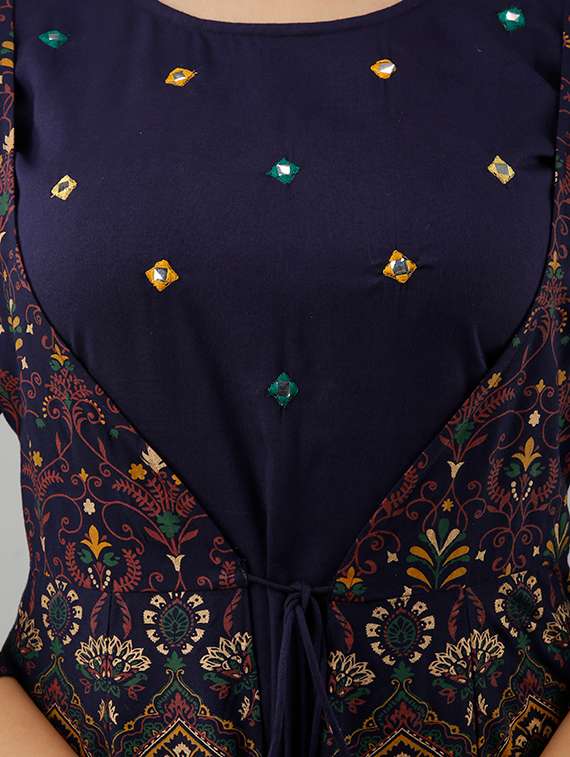 blue printed anarkali kurta - 18397930 -  Standard Image - 3