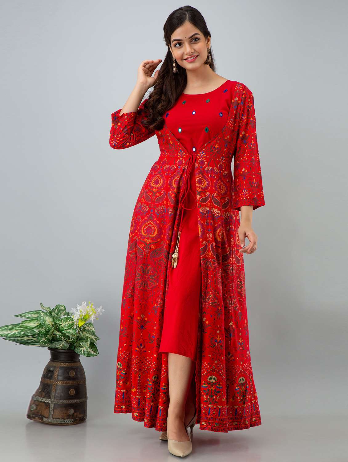 red printed anarkali kurta