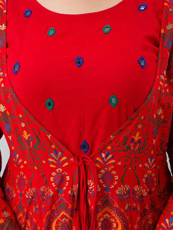 red printed anarkali kurta - 18397931 -  Standard Image - 3