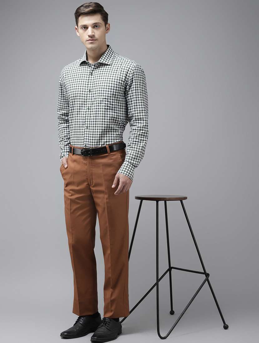 brown solid flat front casual trouser - 18397956 -  Standard Image - 3