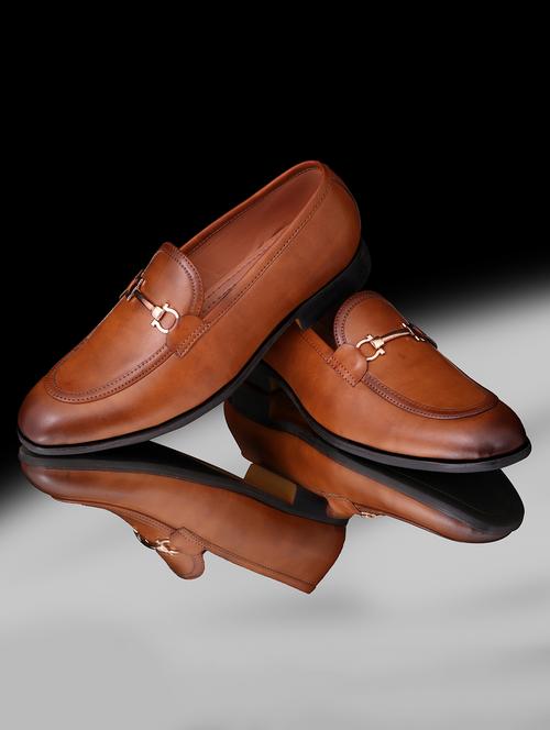 tan synthetic office wear loafers - 18398029 -  Standard Image - 0