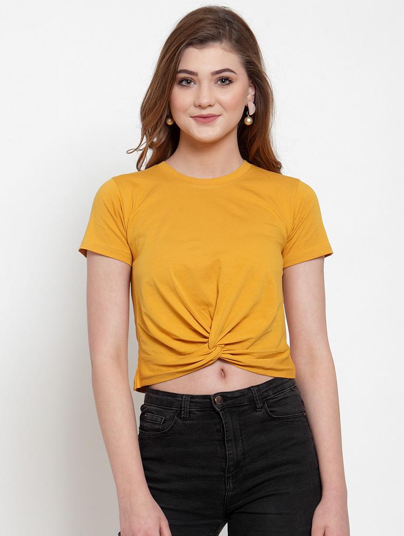 twisted front solid crop top - 18398094 -  Zoom Image - 0