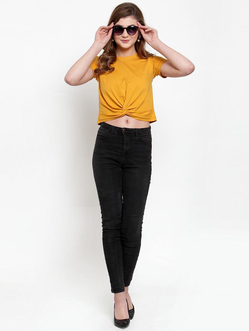 twisted front solid crop top - 18398094 - Standard Image - 3