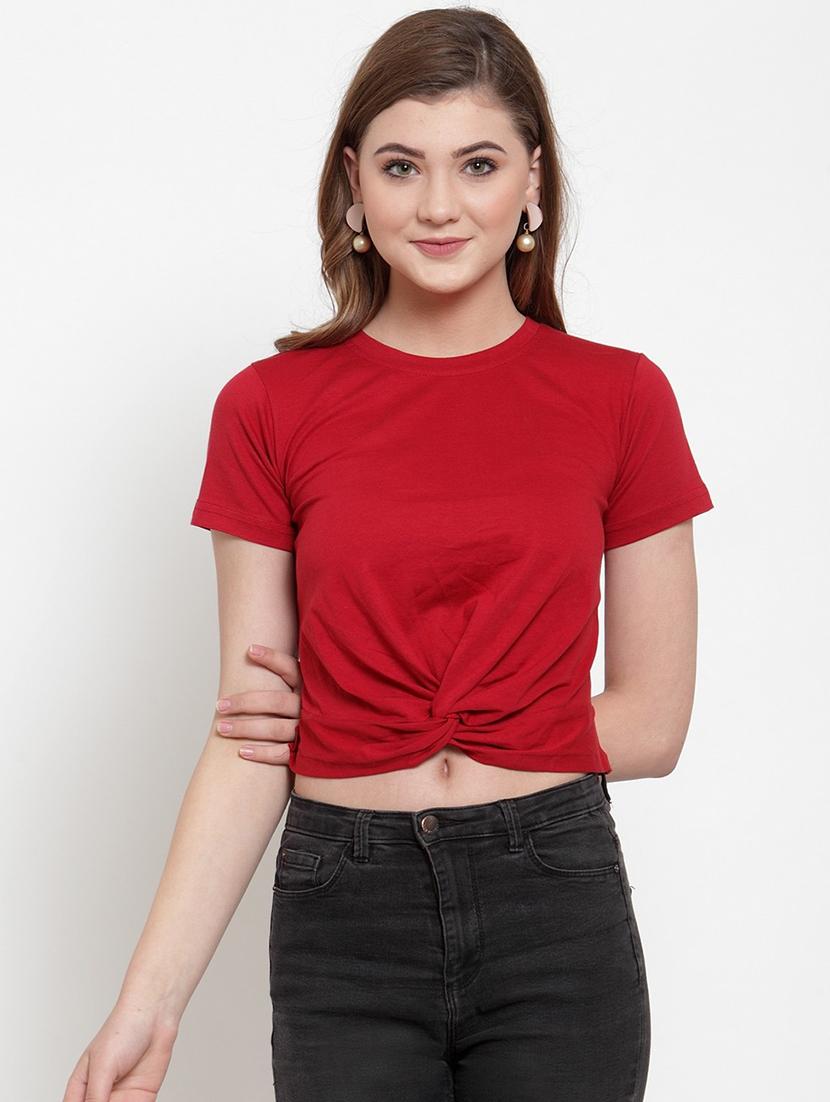 twisted front solid crop top - 18398096 - Zoom Image - 0