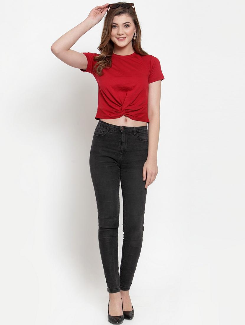 twisted front solid crop top - 18398096 - Standard Image - 3