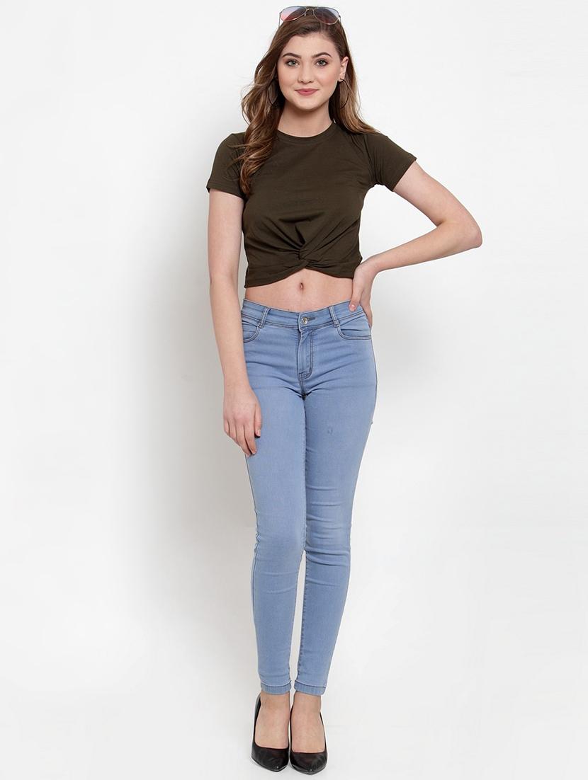 twisted front solid crop top - 18398098 - Standard Image - 3