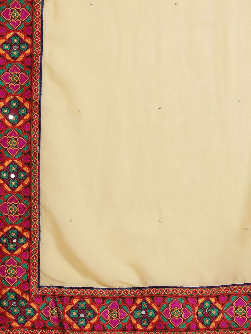 women's solid with work beige colored saree with blouse - 18398236 -  Standard Image - 3