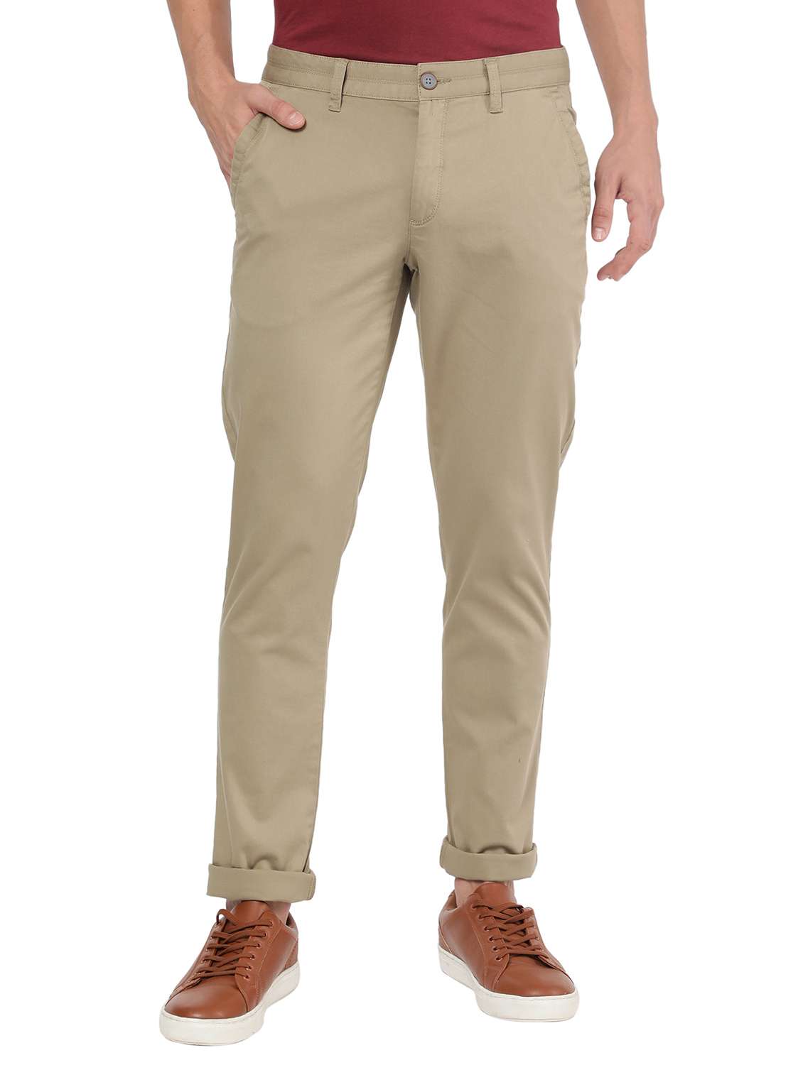 men cotton blend khaki slim fit chinos
