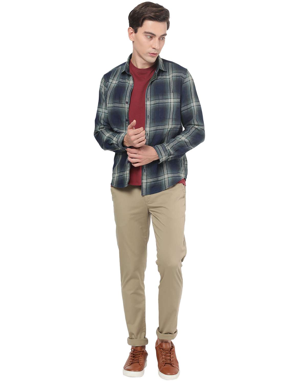 men cotton blend khaki slim fit chinos - 18398384 -  Standard Image - 3