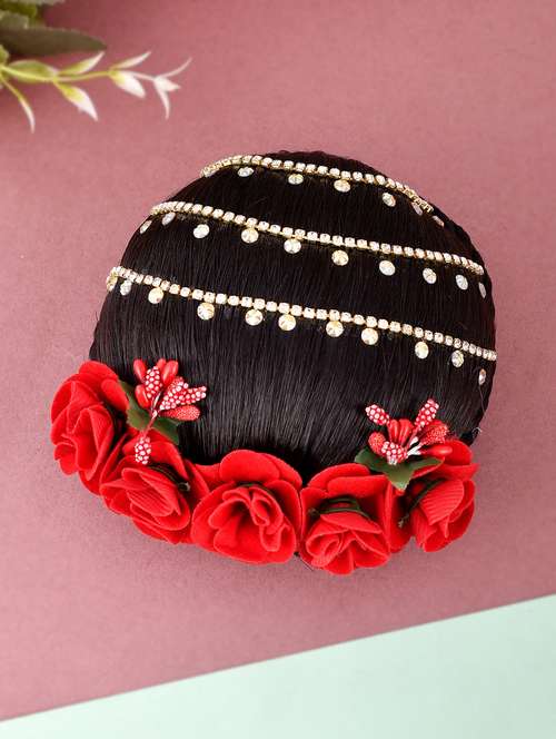 black & red beaded traditional wedding hair bun - 18398398 -  Standard Image - 0