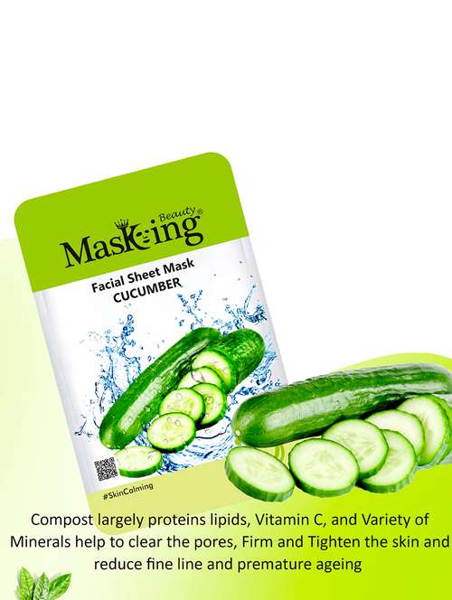 masking beauty bamboo facial sheet mask of cucumber, lavender& calendula combo pack of 2 (40 g) - 18398632 -  Standard Image - 0