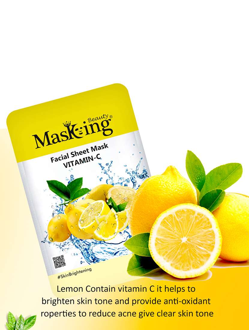 masking beauty bamboo facial sheet mask of lemon, pink rose & lotus combo pack of 2 (40 g)