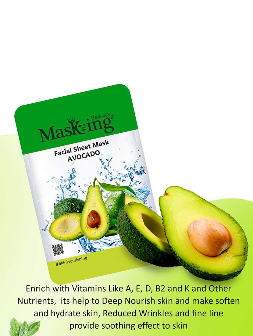 masking beauty bamboo facial sheet mask of avocado, gooseberry & avocado combo pack of 2 (40 g)
