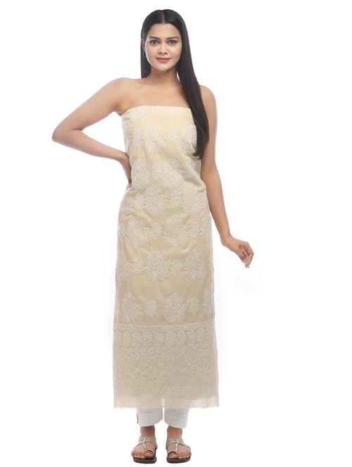 cream cotton unstitched suit - 18399129 -  Standard Image - 0