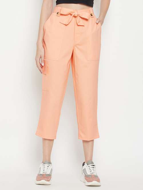 tie front solid cropped trouser - 18399732 - Standard Image - 0
