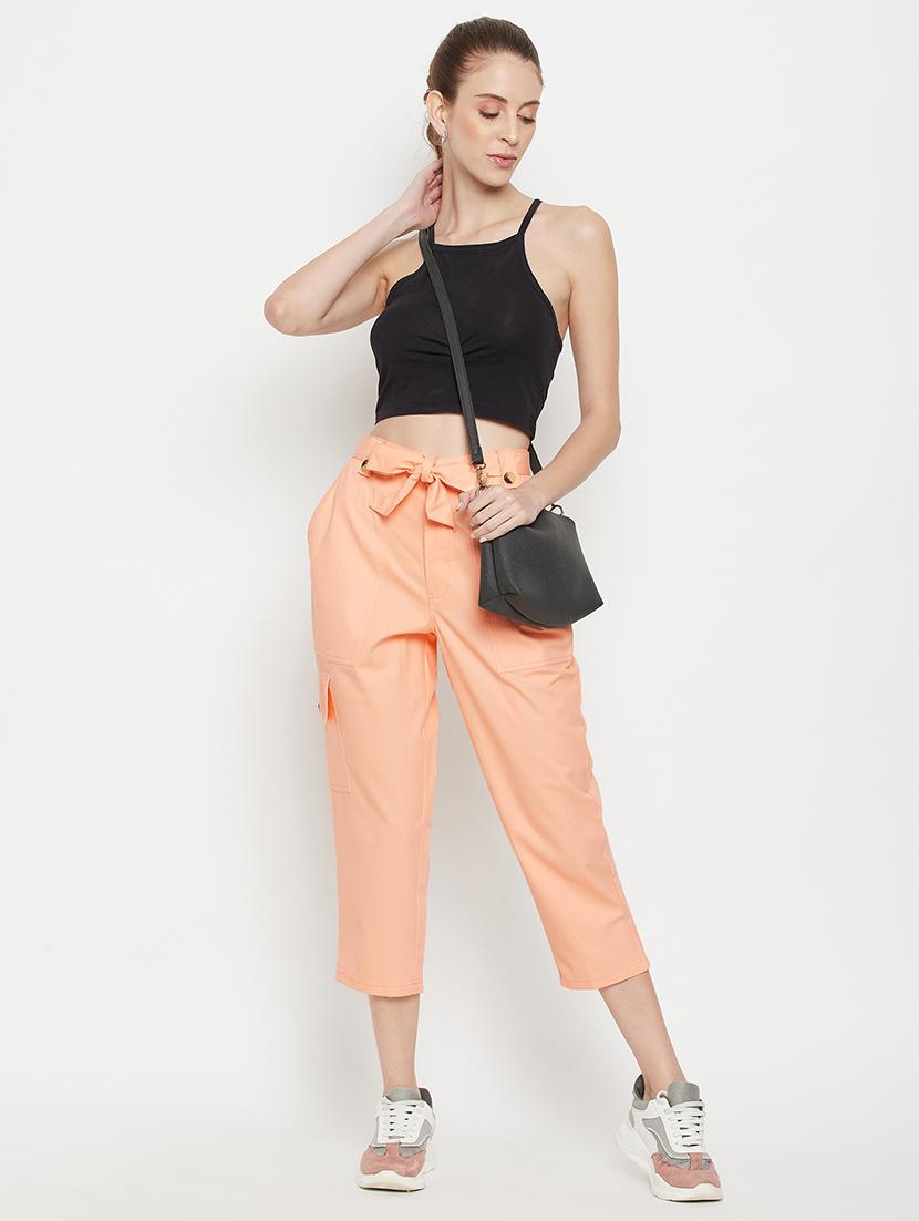 tie front solid cropped trouser - 18399732 - Standard Image - 3
