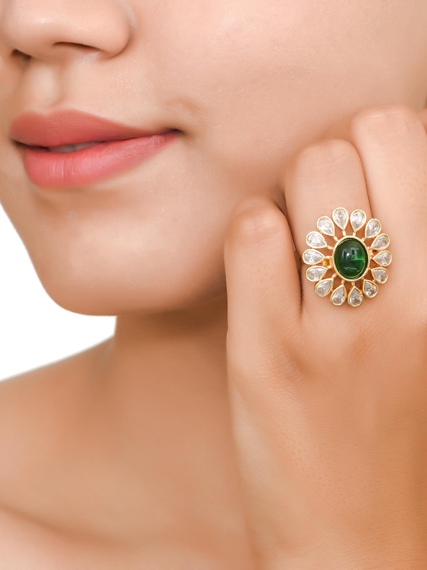 green brass adjustable finger ring - 18399740 - Zoom Image - 0