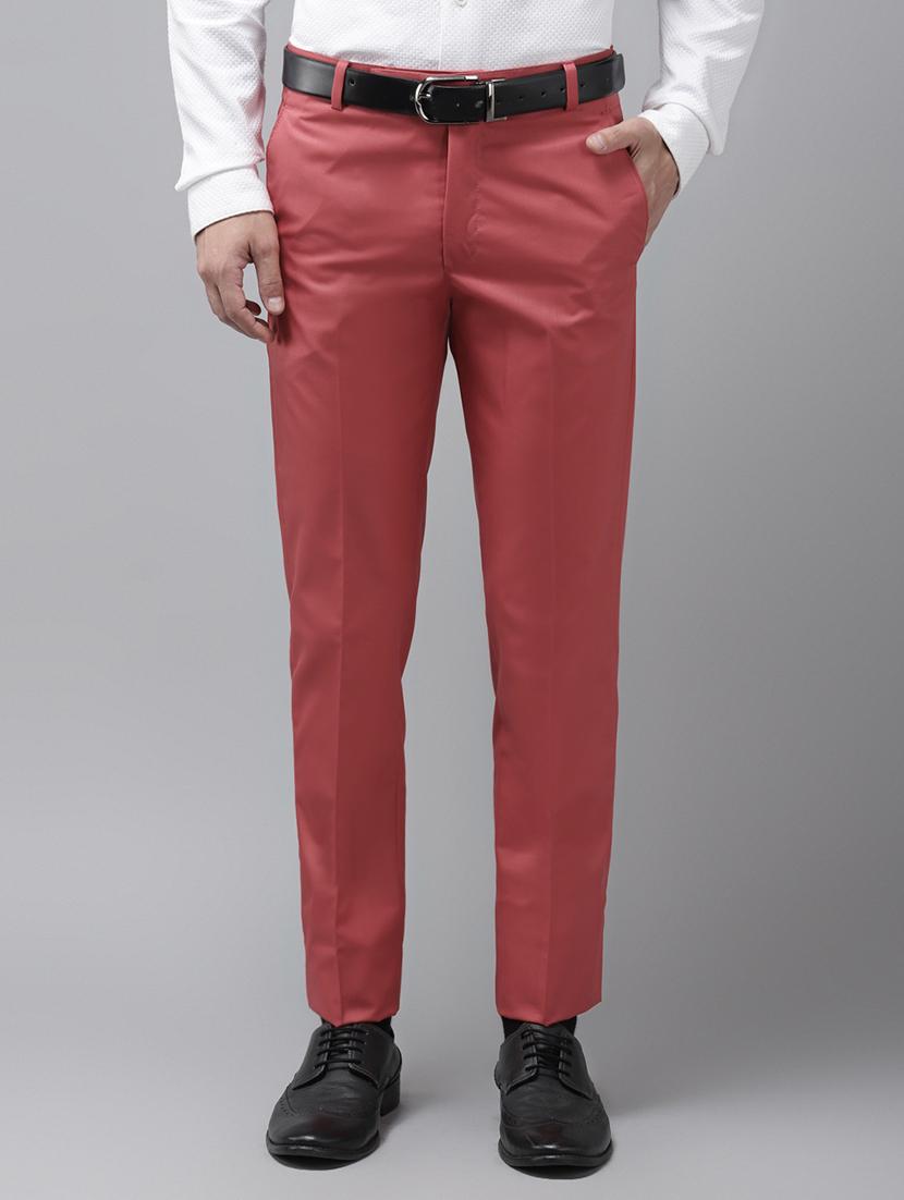 red solid flat front casual trouser - 18399972 - Zoom Image - 0