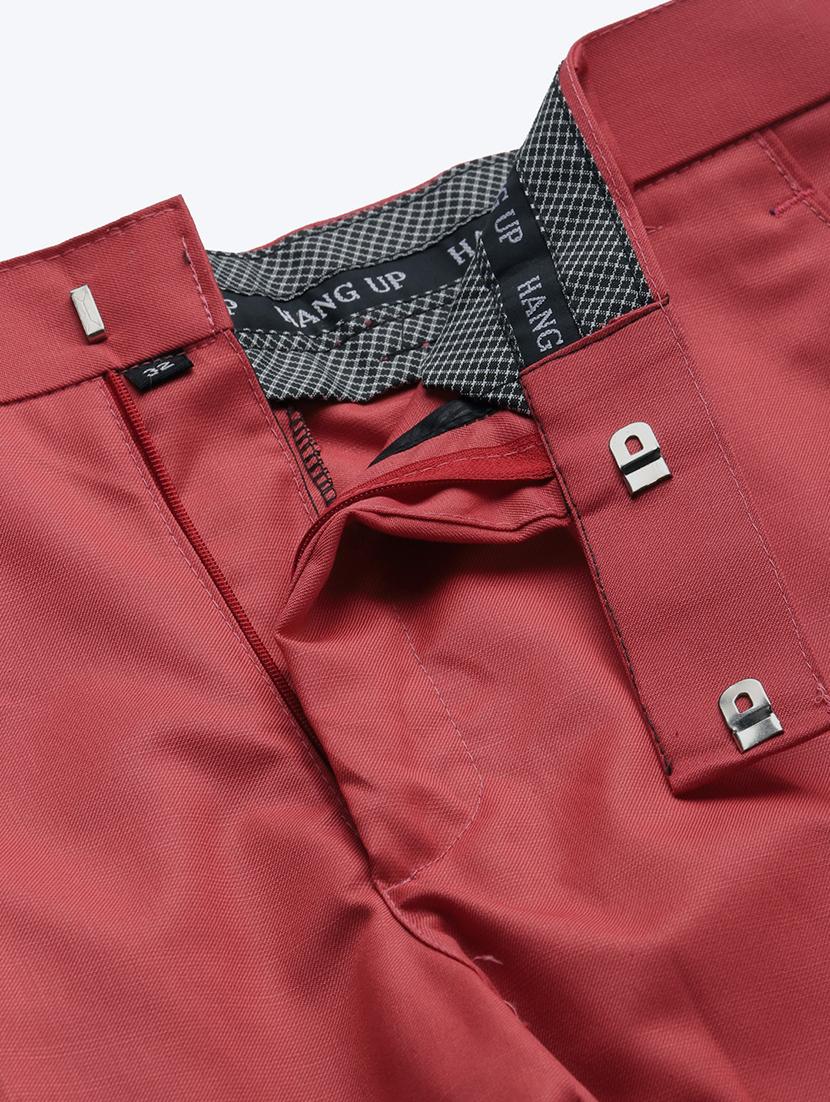 red solid flat front casual trouser - 18399972 - Standard Image - 5
