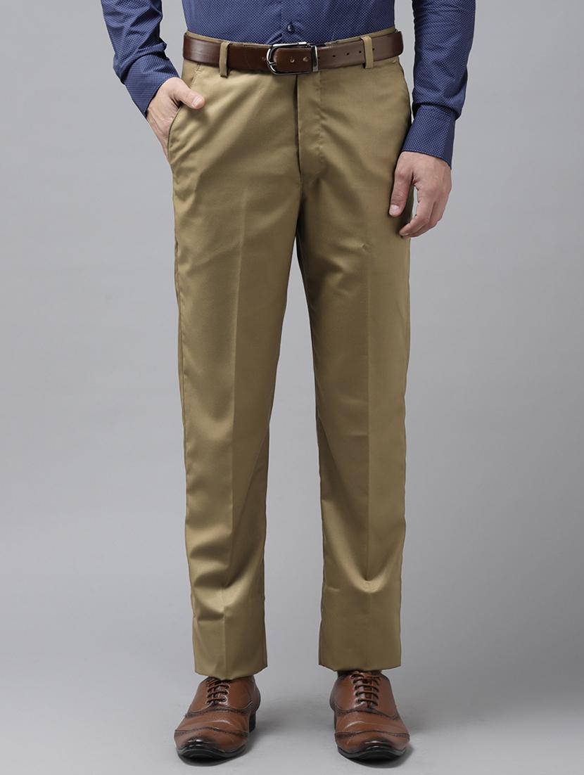 khaki solid flat front casual trouser - 18399973 -  Zoom Image - 0