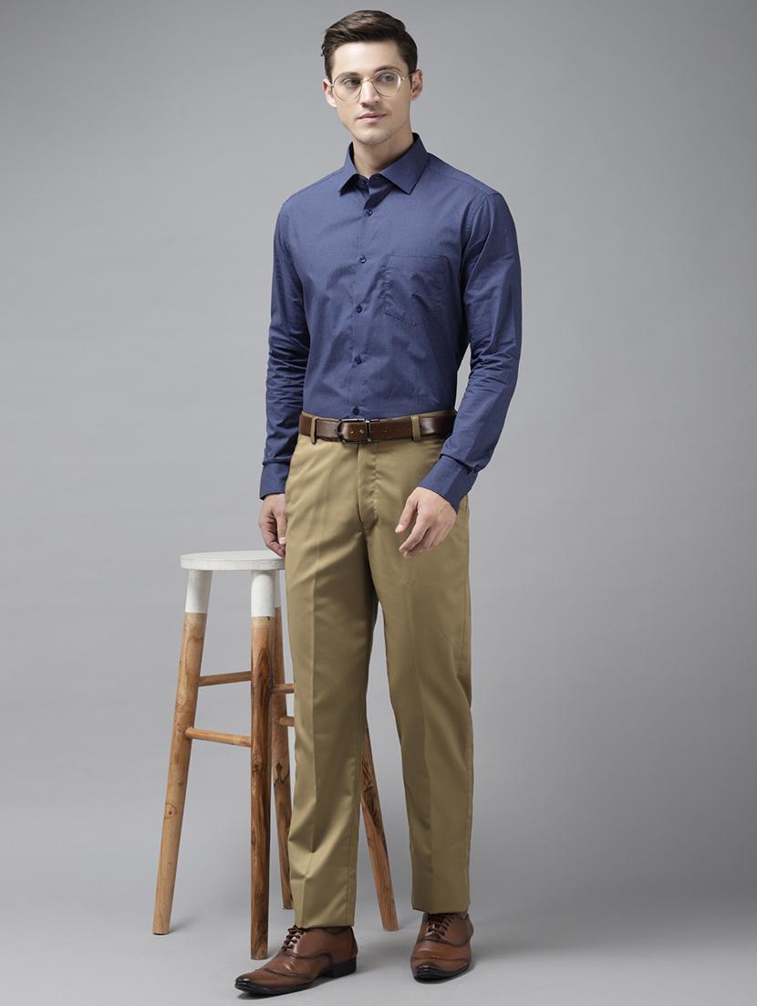 khaki solid flat front casual trouser - 18399973 - Standard Image - 3