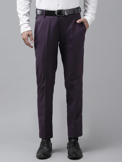 grey solid flat front casual trouser - 18399981 -  Standard Image - 0