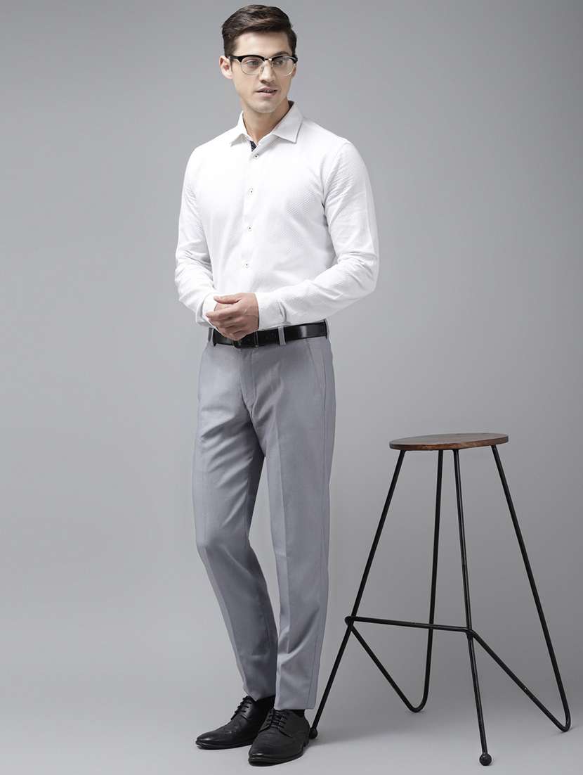 grey solid flat front casual trouser - 18399984 -  Standard Image - 3