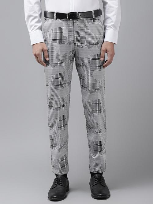grey printed flat front casual trouser - 18399993 - Standard Image - 0