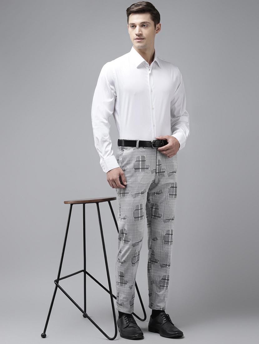 grey printed flat front casual trouser - 18399993 - Standard Image - 3