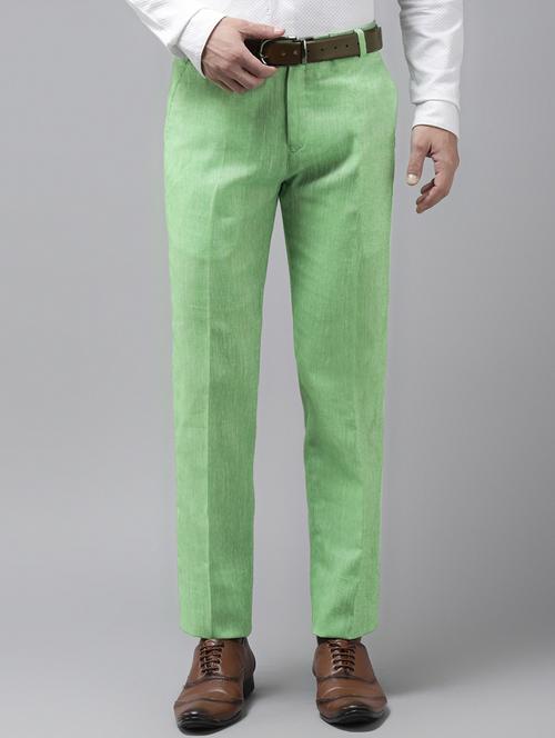 green solid flat front casual trouser - 18399996 -  Standard Image - 0