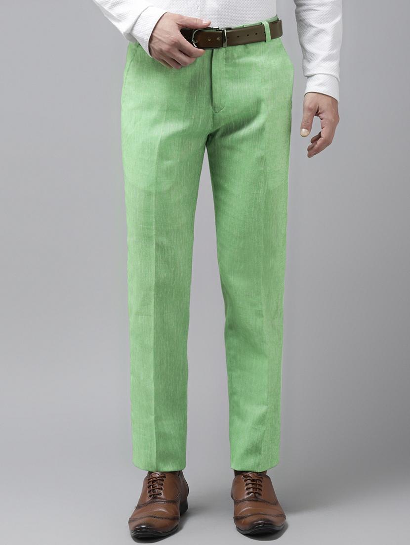 green solid flat front casual trouser - 18399996 -  Zoom Image - 0