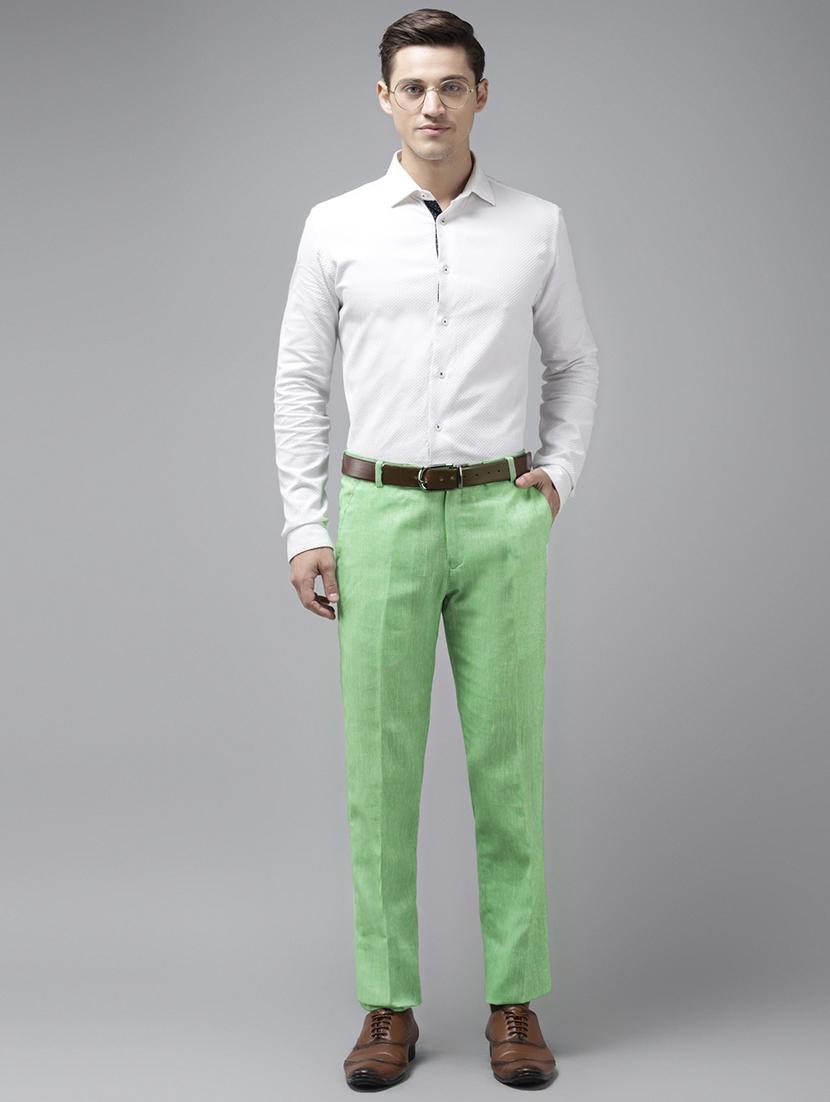 green solid flat front casual trouser - 18399996 - Standard Image - 3