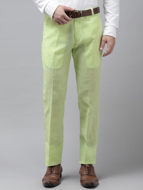 yellow solid flat front casual trouser - 18399997 - Standard Image - 0