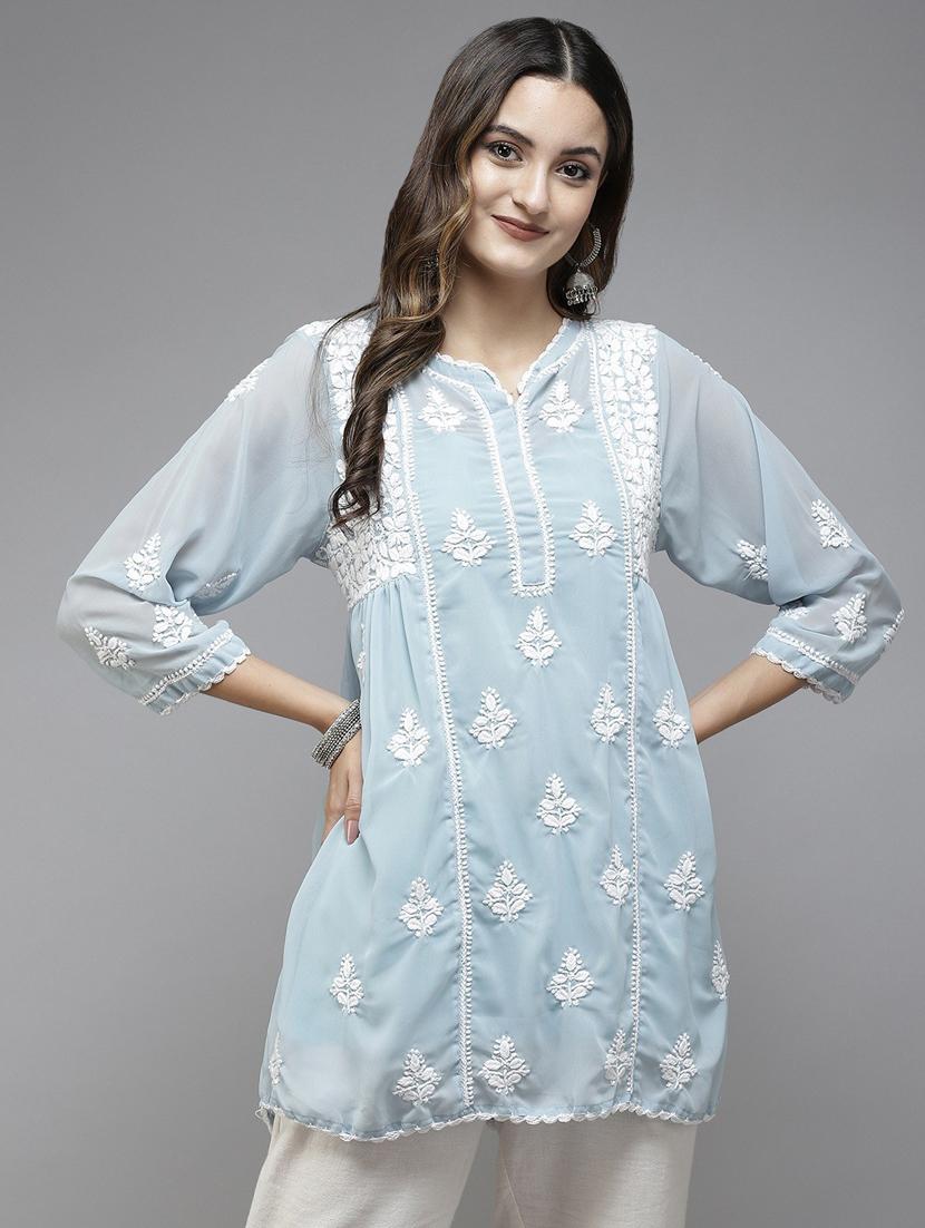 chikankari a-line short kurti - 18400012 - Zoom Image - 0