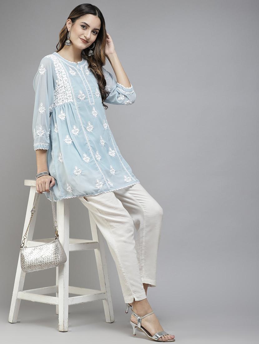 chikankari a-line short kurti - 18400012 - Standard Image - 3