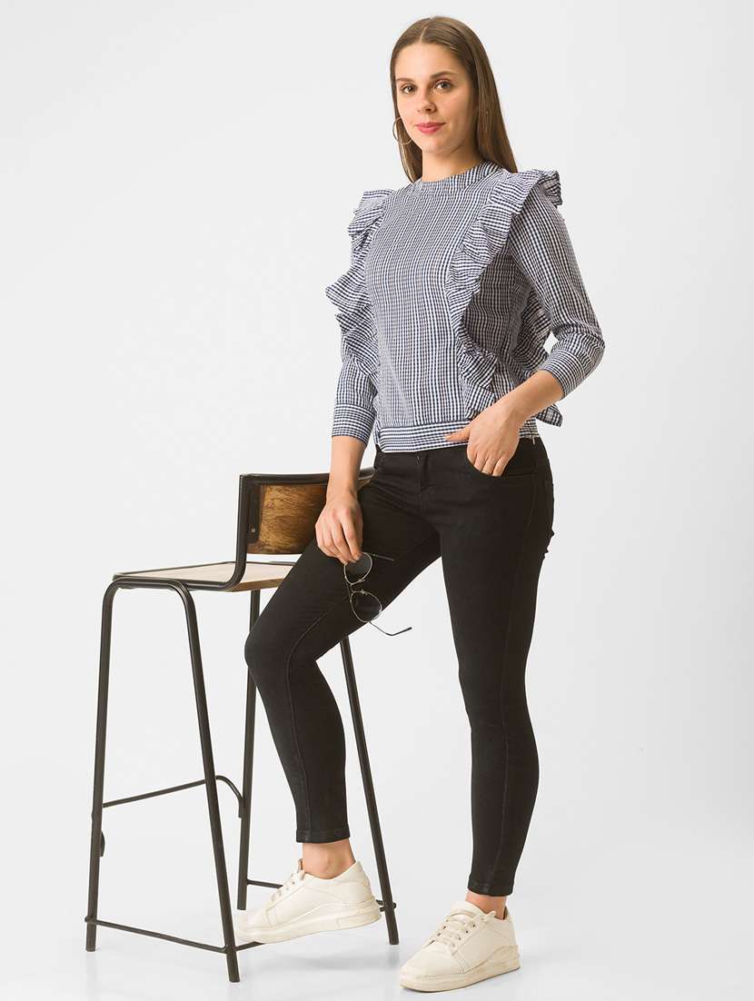 women's ruffle crew neck top - 18400249 -  Standard Image - 3