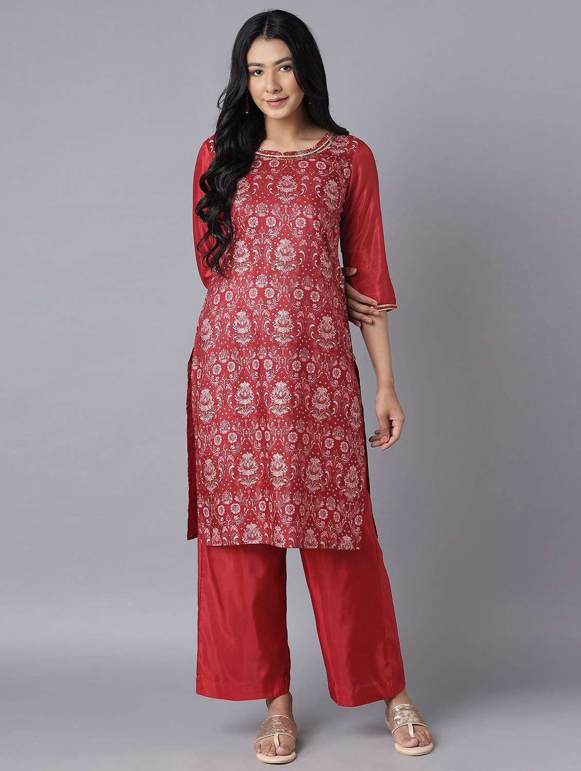 red printed kurta pant set