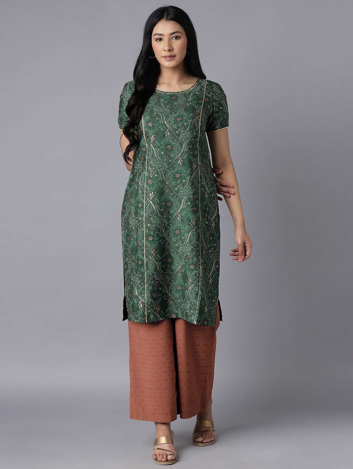 green cotton blend suit  set