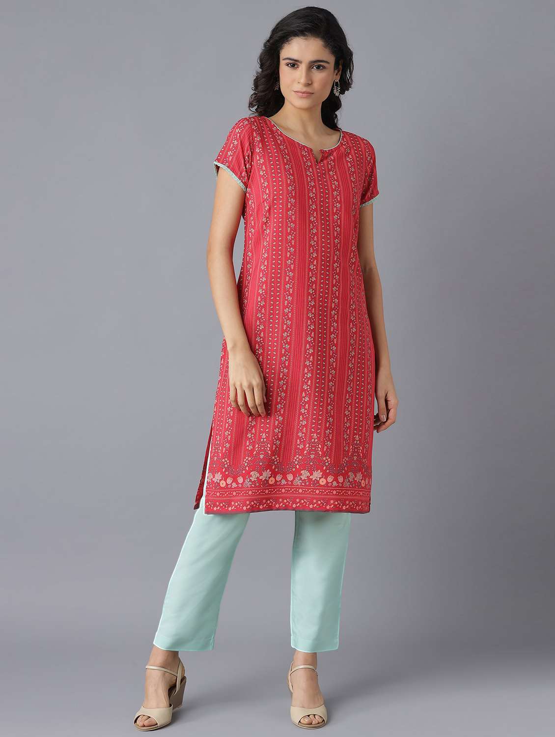 red cotton blend suit  set