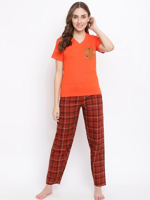 v-neck checkered nightwear pajama set - 18400723 - Standard Image - 0