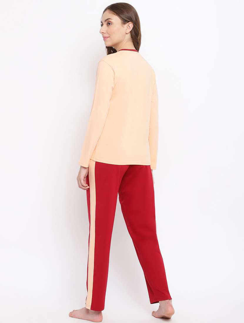 women v-neck solid nightwear pajama set - 18400725 - Standard Image - 3