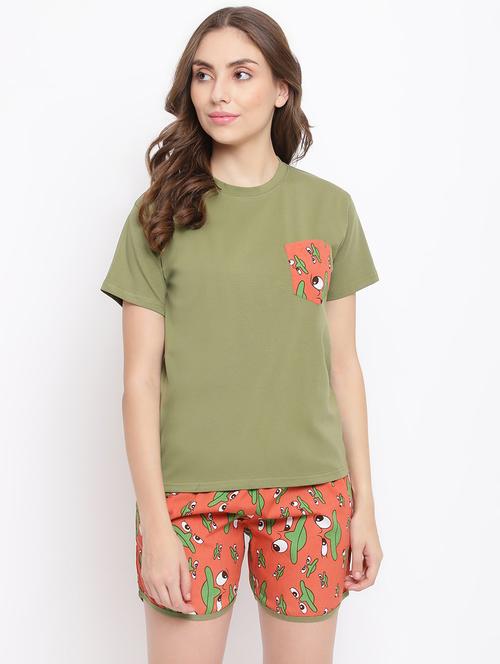 round neck printed nightwear shorts set - 18400728 - Standard Image - 0