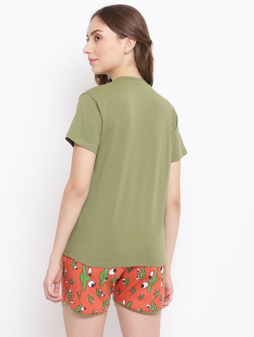 round neck printed nightwear shorts set - 18400728 - Standard Image - 3