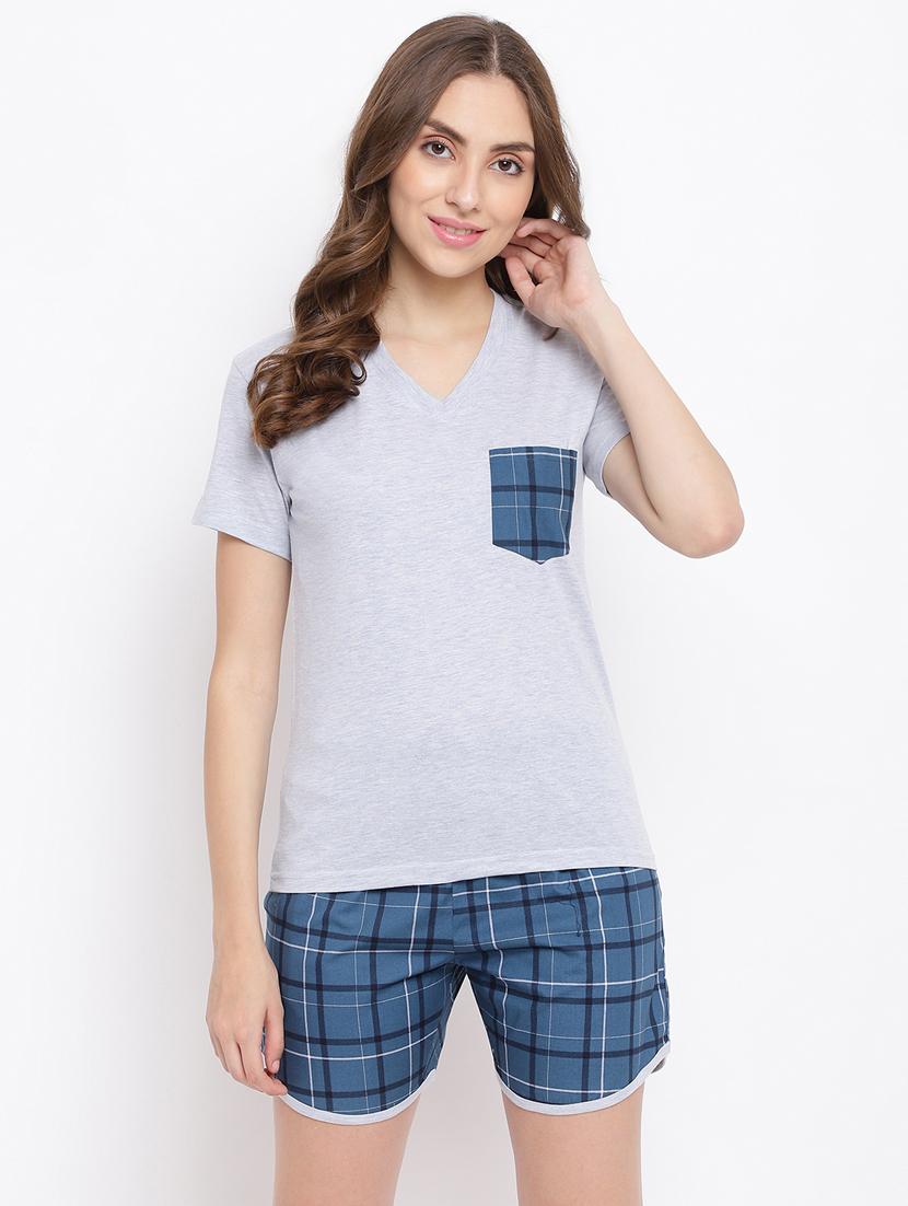 v-neck printed nightwear shorts set - 18400729 - Zoom Image - 0